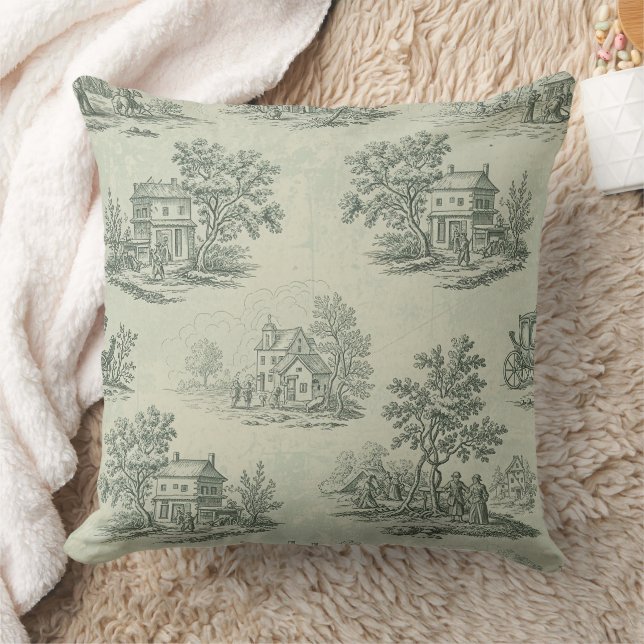 Soft Grey Rustic Farm Toile Countryside Throw Pillow (Blanket)