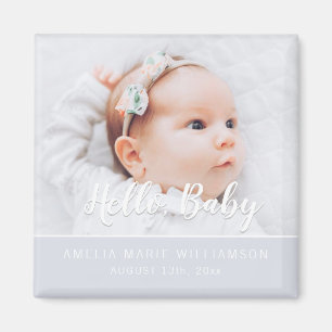 Soft Grey Simple Contemporary Hello Baby Magnet