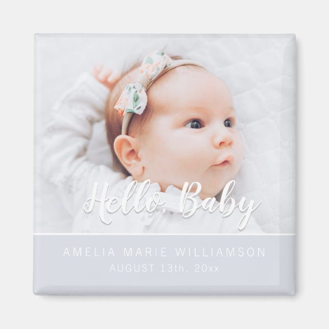 Soft Grey Simple Contemporary Hello Baby Magnet (Front)