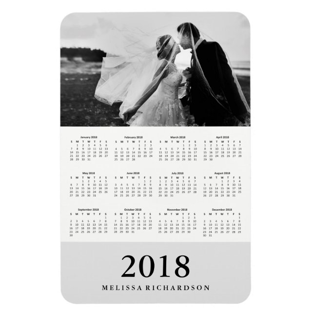 Soft Grey Stripe | Elegant 2018 Photo Calendar Magnet (Vertical)