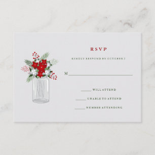Soft Grey Winter Holiday Mason Jar Wedding RSVP Card