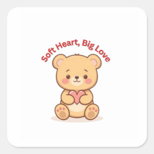 Soft Heart Big Love Cute Teddy Bear Mugs  Square Sticker