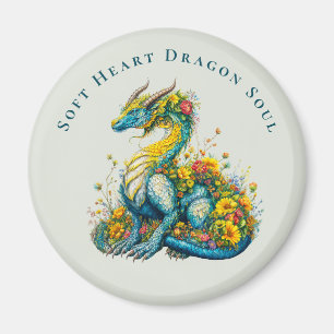 Soft Heart Dragon Soul Whimsical Floral Dragon Art Magnet