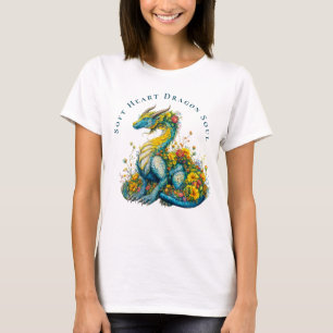 Soft Heart Dragon Soul Whimsical Floral Dragon Art T-Shirt