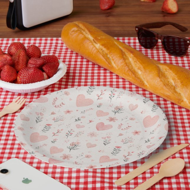 Soft Heart Floral Paper Plates (Picnic)