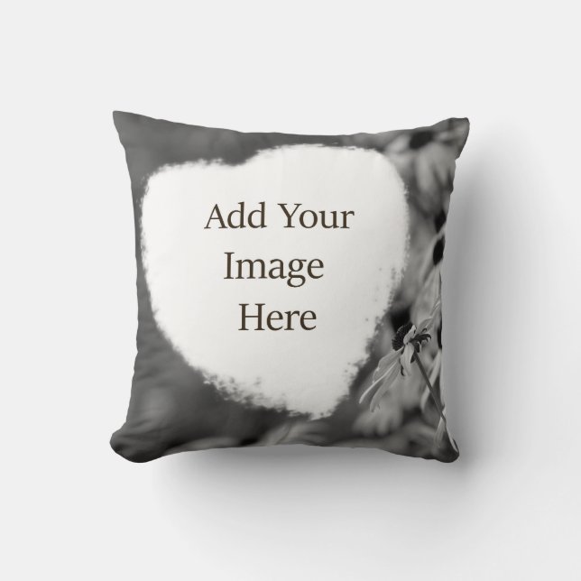 Soft Heart Shape Black and White Add Your Photo Throw Pillow (Front)