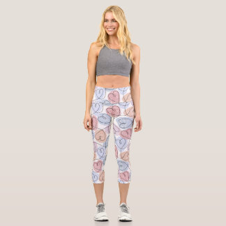 Soft Hearts: Continuous Line Valentine's Capri Leggings