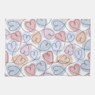 Soft Hearts: Continuous Line Valentine's Kitchen Towel