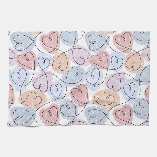 Soft Hearts: Continuous Line Valentine's Kitchen Towel (Horizontal)