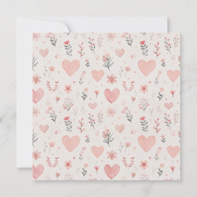 Soft Hearts Floral Square Invitation (Front)