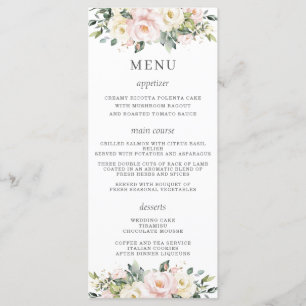 Soft Hued Blush Pink Ivory Floral Wedding Menu