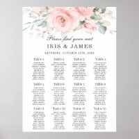 Soft Hued Pink Floral Leafy Wedding Seating Chart