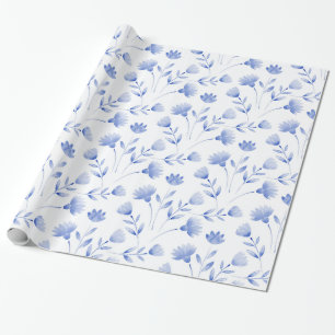 Soft Indigo Watercolor Floral Pattern Wrapping Paper