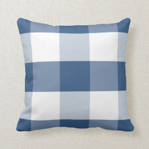 Soft Iris Blue & white reversible gingham plaid Throw Pillow