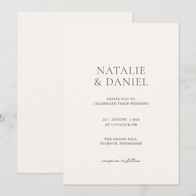 Soft Ivory & Charcoal Chic Wedding Invitation (Front/Back)