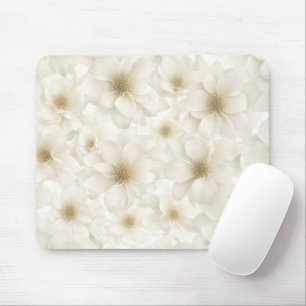 Soft Ivory Floral Abstract Mouse Pad