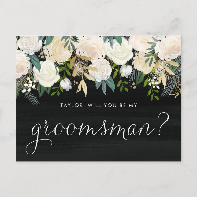 Soft Ivory Flowers Rustic Will You Be My Groomsman Invitation Postcard (Front)
