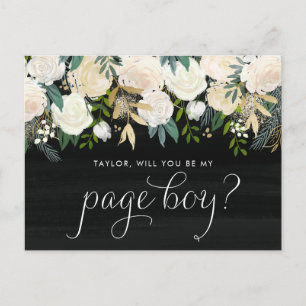 Soft Ivory Flowers Rustic Will You Be My Page Boy Invitation Postcard