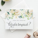 Soft Ivory Flowers Will You Be My Bridesmaid Invitation Postcard<br><div class="desc">Will you be my bridesmaid? Invite your closest friends to be your bridesmaids with this beautiful floral bridesmaid proposal card. Featuring a floral garland of ivory and cream flowers, paired with greenery and faux gold foil accents. Perfect for weddings of any theme, from rustic to modern, the neutral colour palette...</div>