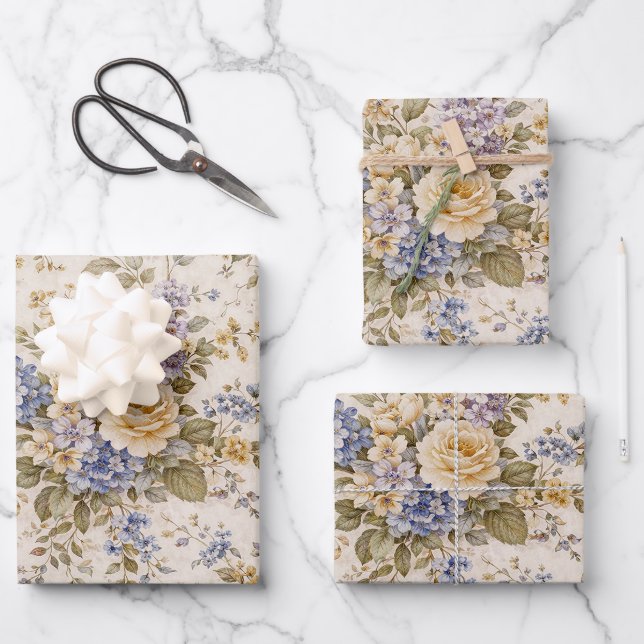 Soft Ivory Garden Bloom Wrapping Paper Sheet (Front)