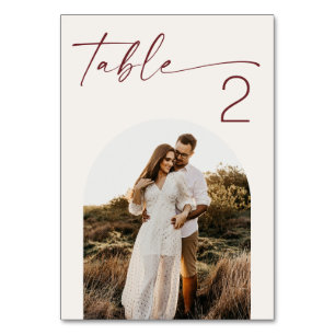 Soft Ivory Minimalist Wedding. Modern Script Photo Table Number