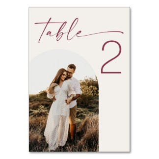 Soft Ivory Modern Wedding | Arched Photo Clean Table Number