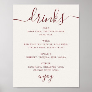 Soft Ivory Wedding Drinks Menu   Script Bar Sign