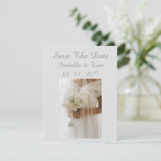 Soft Ivory Wedding with Romantic Modern Bride Save The Date (Standing Front)