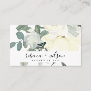 SOFT IVORY WHITE AQUA FLORAL WEDDING THANK YOU BUSINESS CARD
