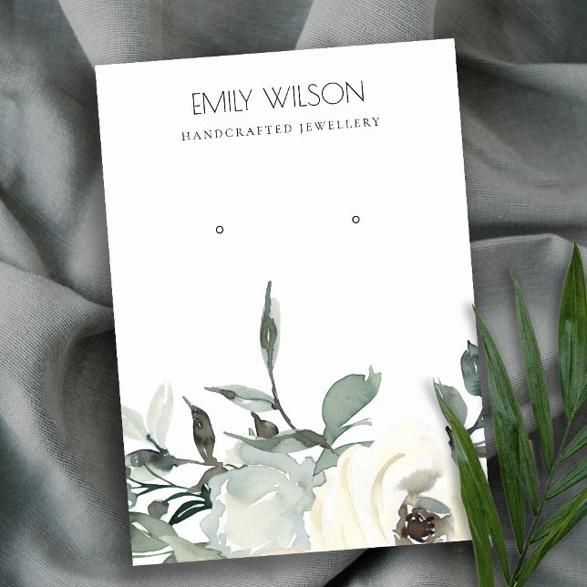 SOFT IVORY WHITE FLORAL BUNCH EARRING DISPLAY BUSINESS CARD (Creator Uploaded)