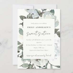 SOFT IVORY WHITE FLORAL BUNCH SWEET 16 BIRTHDAY INVITATION