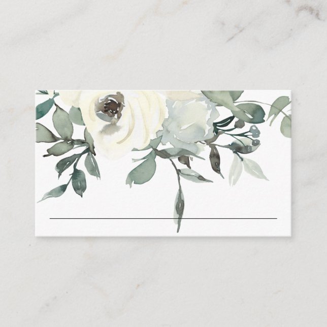 SOFT IVORY WHITE FLORAL BUNCH WEDDING PLACE CARD (Front)