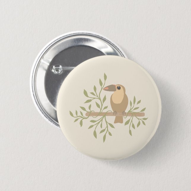  Soft Jungle Frogs & Birds 2 Inch Round Button (Front & Back)