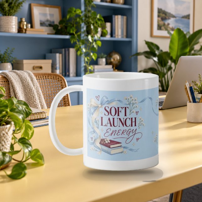 Soft Launch Energy Serif Script Typography Mug (Soft Launch Energy Serif Script Typography Mug — refined lighting and contact shadows. Digital lifestyle preview.)