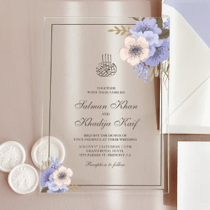 Soft Lavender Floral Islamic Muslim Wedding Acrylic Invitations
