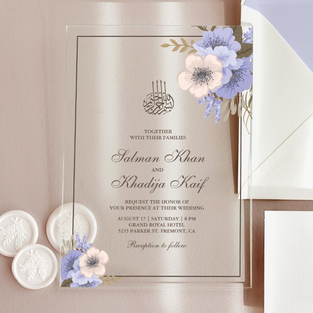 Soft Lavender Floral Islamic Muslim Wedding Acrylic Invitations (Creator Uploaded)