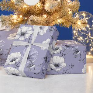 Soft Lavender Flower White Floral Pattern Wrapping Paper