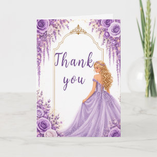 Soft Lavender Gold Floral Sweet Sixteen Party Thank You Card