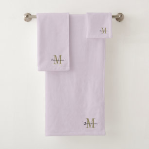 Soft Lavender Gold Initial and Name Personalized Bath Towel Set