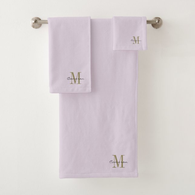  Soft Lavender Gold Initial and Name Personalized Bath Towel Set (Insitu)