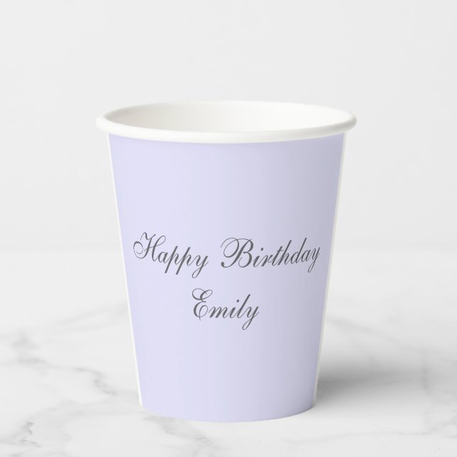 Soft Lavender Minimalist Birthday Party Paper Cup (Front)