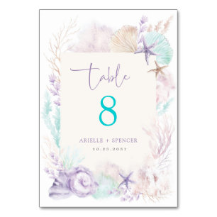 Soft Lavender Mint Ocean Wedding Table Number