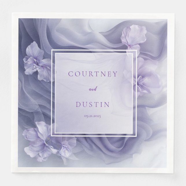 Soft Lavender Sheer Floral Wedding Napkins (Front)