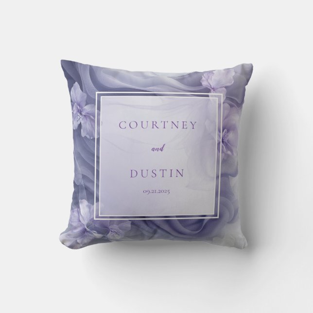 Soft Lavender Sheer Floral Wedding  Throw Pillow (Front)