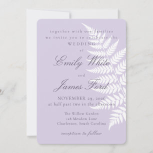 Soft Lavender White Fern 5x7 Botanical Wedding Invitation