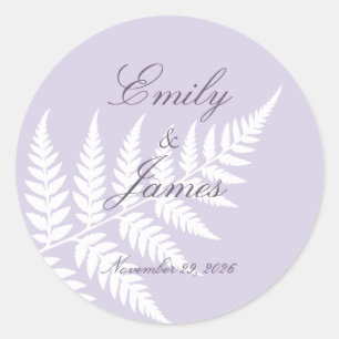 Soft Lavender White Fern Elegant Wedding Classic Round Sticker
