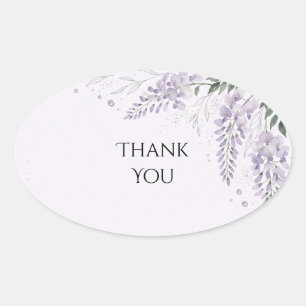 Soft Lavender Wisteria Wedding Thank You Oval Sticker
