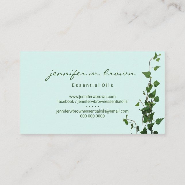 Soft leaves photo floral green eucalyptus business card (Back)
