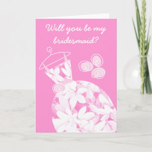 Soft Leaves Pink 'Bridesmaid' card front text