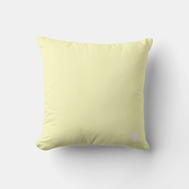 Soft Lemon Yellow Pastel Solid Colour With Heart Throw Pillow (Front)